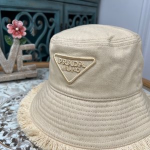 Replica Womens Hats Prada Beige Cotton Drill Bucket Cap Hat A190PP180 AA189147