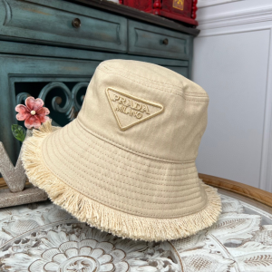 Replica Womens Hats Prada Beige Cotton Drill Bucket Cap Hat A190PP180 AA189147