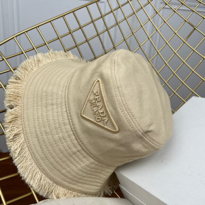 Replica Womens Hats Prada Beige Cotton Drill Bucket Cap Hat A190PP180 AA189147