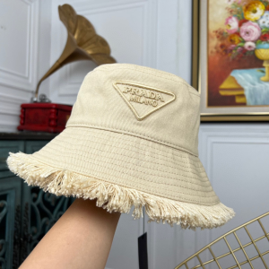 Replica Womens Hats Prada Beige Cotton Drill Bucket Cap Hat A190PP180 AA189147