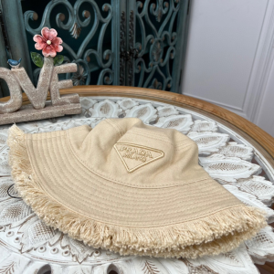 Replica Womens Hats Prada Beige Cotton Drill Bucket Cap Hat A190PP180 AA189147