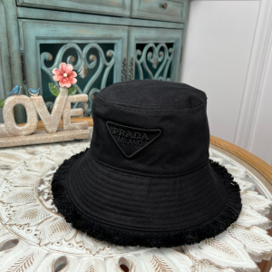 Prada Black Cotton Drill Bucket Cap Hat 