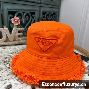 Prada Orange Cotton Drill Bucket Cap Hat 