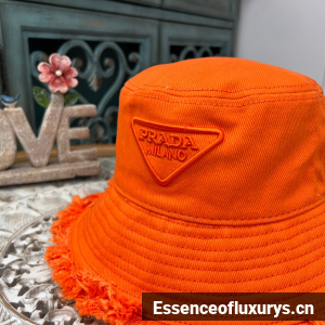 Replica Womens Hats Prada Orange Cotton Drill Bucket Cap Hat A190PP180 AA189148