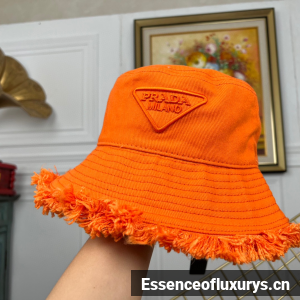 Replica Womens Hats Prada Orange Cotton Drill Bucket Cap Hat A190PP180 AA189148