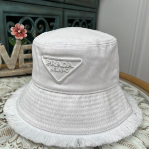 Prada White Cotton Drill Bucket Cap Hat 