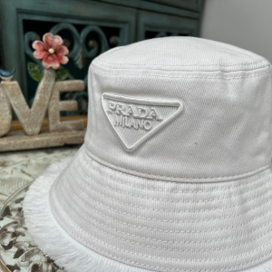 Replica Womens Hats Prada White Cotton Drill Bucket Cap Hat A190PP180 AA189149