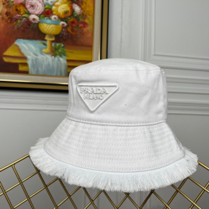 Replica Womens Hats Prada White Cotton Drill Bucket Cap Hat A190PP180 AA189149