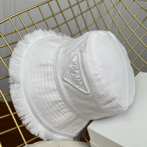 Replica Womens Hats Prada White Cotton Drill Bucket Cap Hat A190PP180 AA189149