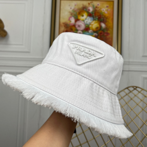 Replica Womens Hats Prada White Cotton Drill Bucket Cap Hat A190PP180 AA189149