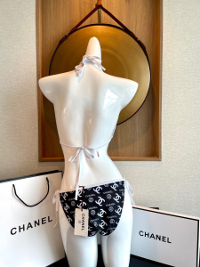 Replica Free Gift Chanel CC Logo Cotton Swimsuit Bikini Black SML A123PP100 AA189297