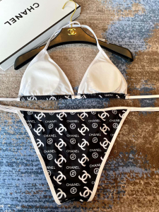 Replica Free Gift Chanel CC Logo Cotton Swimsuit Bikini Black SML A123PP100 AA189297