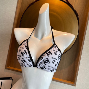Replica Free Gift Chanel CC Logo Cotton Swimsuit Bikini White SML A123PP100 AA189298