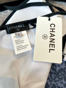 Replica Free Gift Chanel CC Logo Cotton Swimsuit Bikini White SML A123PP100 AA189298