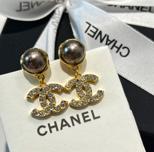 Chanel Crystals CC Logo Pearl Earrings 