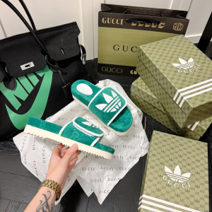Adidas x Gucci GG Platform Slide Sandal Green GG Cotton Sponge Adidas x Gucci GG Platform Slide Sandal Green GG Cotton Sponge