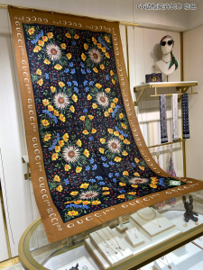 Gucci Flora Print Silk Scarf Brown 