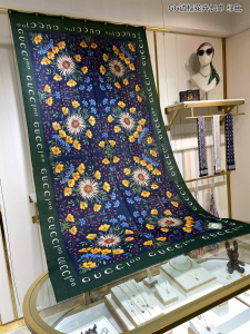 Gucci Flora Print Silk Scarf Green 