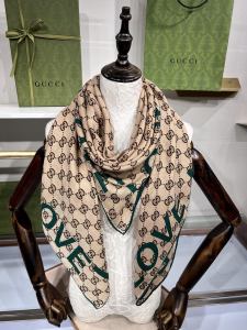 Replica Womens Scarf Gucci GG Love Silk Scarf in Beige 140x140CM A190PP280 AA189509