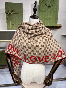Replica Womens Scarf Gucci GG Love Silk Scarf in Beige 140x140CM A190PP280 AA189510