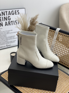 Chanel White Leather Ankle Boot 50MM 