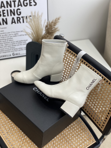 Replica Womens Shoes Chanel White Leather Ankle Boot 50MM 35 To 41 A151PP580 AA189439