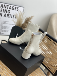 Replica Womens Shoes Chanel White Leather Ankle Boot 50MM 35 To 41 A151PP580 AA189439