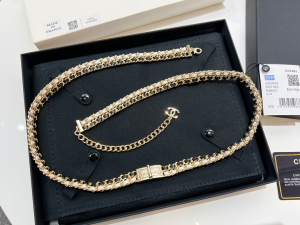 Chanel Gold Black Chain Leather Belt AB8597 