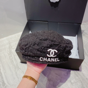 Chanel CC Logo Black Beret Hat 