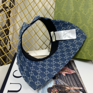 Replica Womens Hats Gucci GG Blue Denim Canvas Visor Cap Hat A190PP180 AA189672