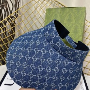 Replica Womens Hats Gucci GG Blue Denim Canvas Visor Cap Hat A190PP180 AA189672