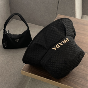 Replica Womens Hats Prada Black Canvas Bucket Cap Hat A190PP180 AA189675