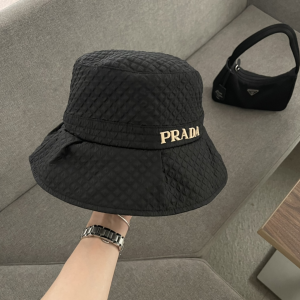 Replica Womens Hats Prada Black Canvas Bucket Cap Hat A190PP180 AA189675