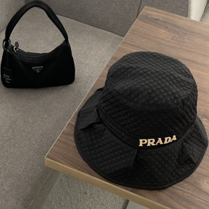 Replica Womens Hats Prada Black Canvas Bucket Cap Hat A190PP180 AA189675