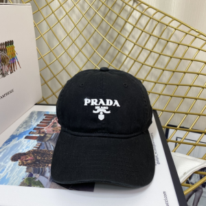 Prada Black Cotton Baseball Cap Hat 