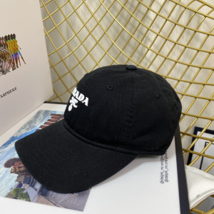 Replica Womens Hats Prada Black Cotton Baseball Cap Hat A190PP180 AA189653