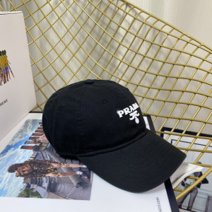 Replica Womens Hats Prada Black Cotton Baseball Cap Hat A190PP180 AA189653