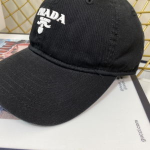 Replica Womens Hats Prada Black Cotton Baseball Cap Hat A190PP180 AA189653