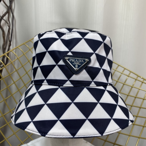 Prada Black White Triangle Logo Bucket Cap Hat 