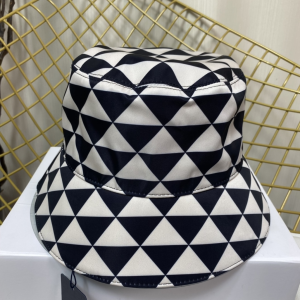 Replica Womens Hats Prada Black White Triangle Logo Bucket Cap Hat A190PP180 AA189663
