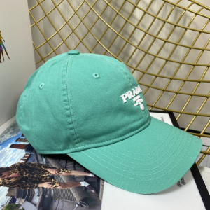 Replica Womens Hats Prada Green Cotton Baseball Cap Hat A190PP180 AA189656