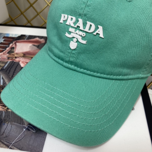 Replica Womens Hats Prada Green Cotton Baseball Cap Hat A190PP180 AA189656
