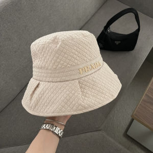 Prada Off White Canvas Bucket Cap Hat 