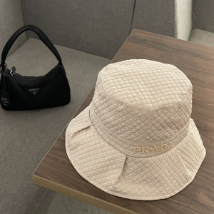 Replica Womens Hats Prada Off White Canvas Bucket Cap Hat A190PP180 AA189676