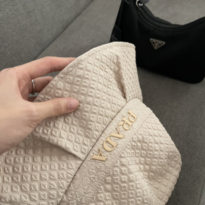 Replica Womens Hats Prada Off White Canvas Bucket Cap Hat A190PP180 AA189676