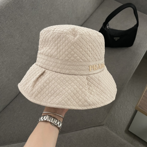 Replica Womens Hats Prada Off White Canvas Bucket Cap Hat A190PP180 AA189676
