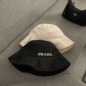 Replica Womens Hats Prada Off White Canvas Bucket Cap Hat A190PP180 AA189676