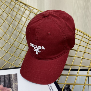 Replica Womens Hats Prada Red Cotton Baseball Cap Hat A190PP180 AA189658