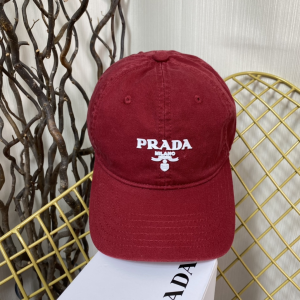 Replica Womens Hats Prada Red Cotton Baseball Cap Hat A190PP180 AA189658