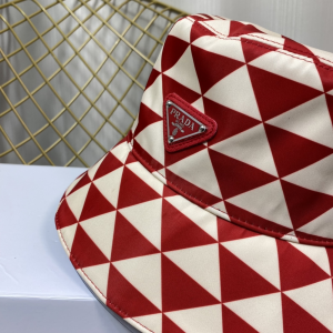 Replica Womens Hats Prada Red White Triangle Logo Bucket Cap Hat A190PP180 AA189664